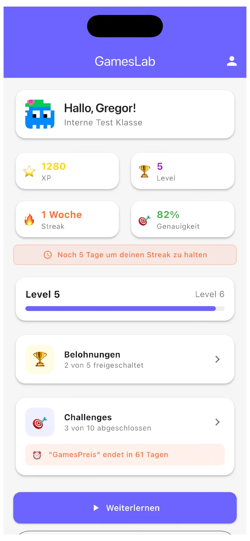 GamesLab App Dashboard