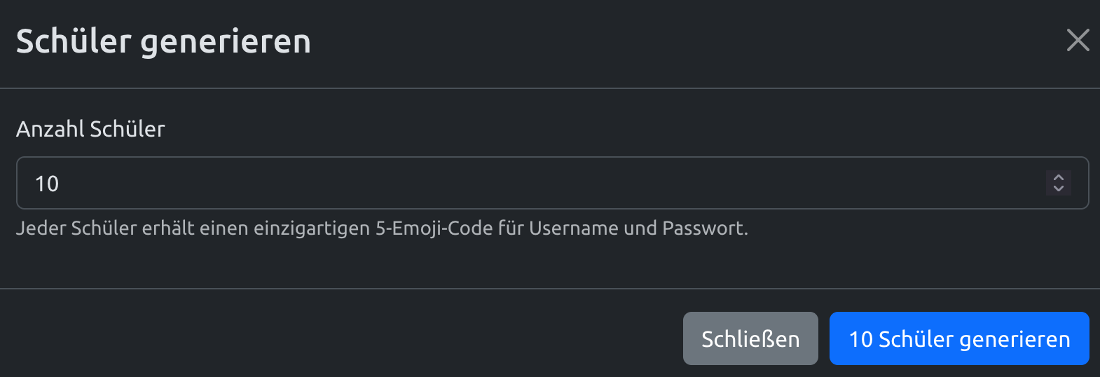 Schüler anlegen und Emoji-Zugänge generieren