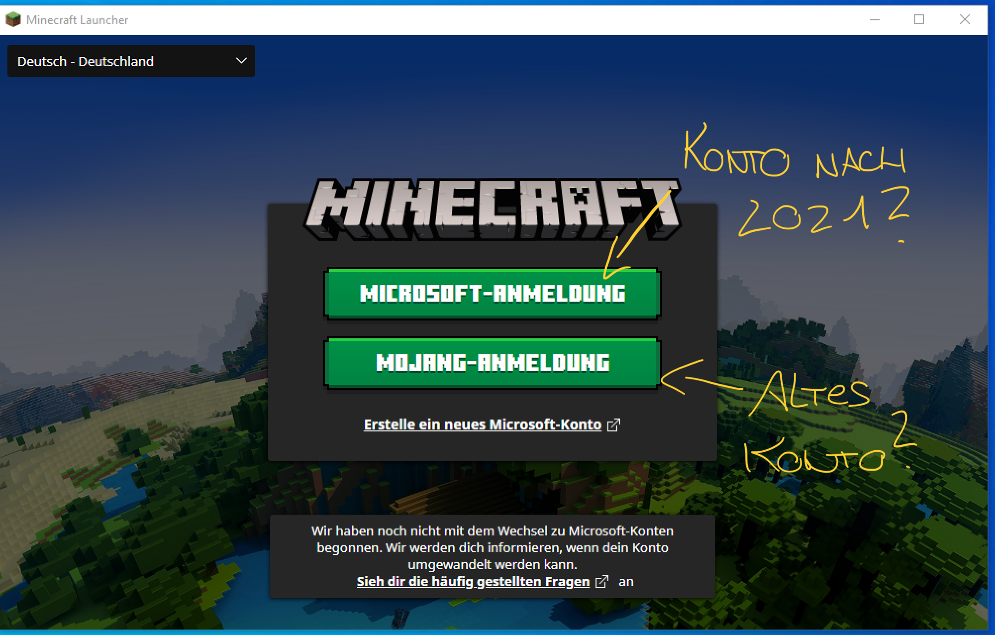Minecraft Java Anmeldung