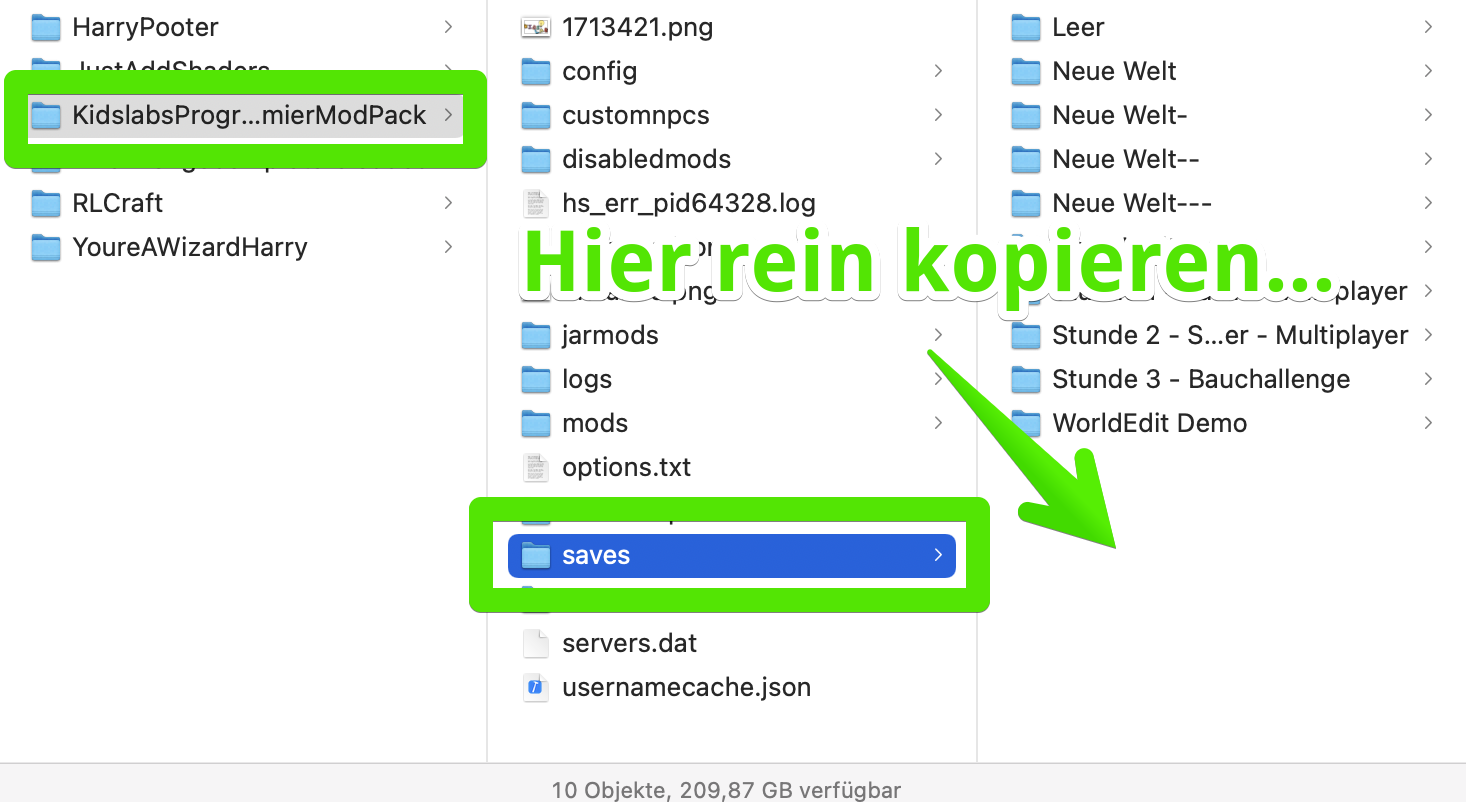 Minecraft Welten im Saves-Ordner