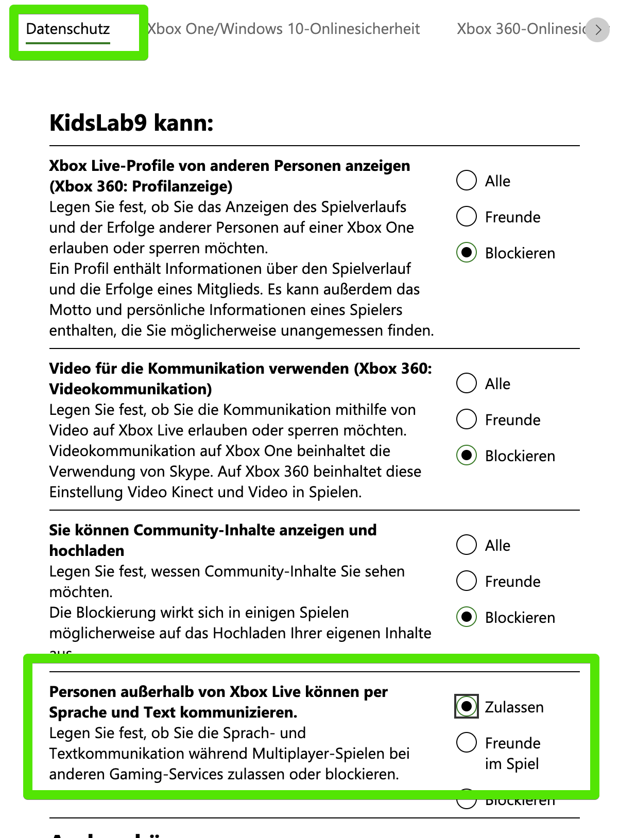 Datenschutz-Einstellungen Teil 1